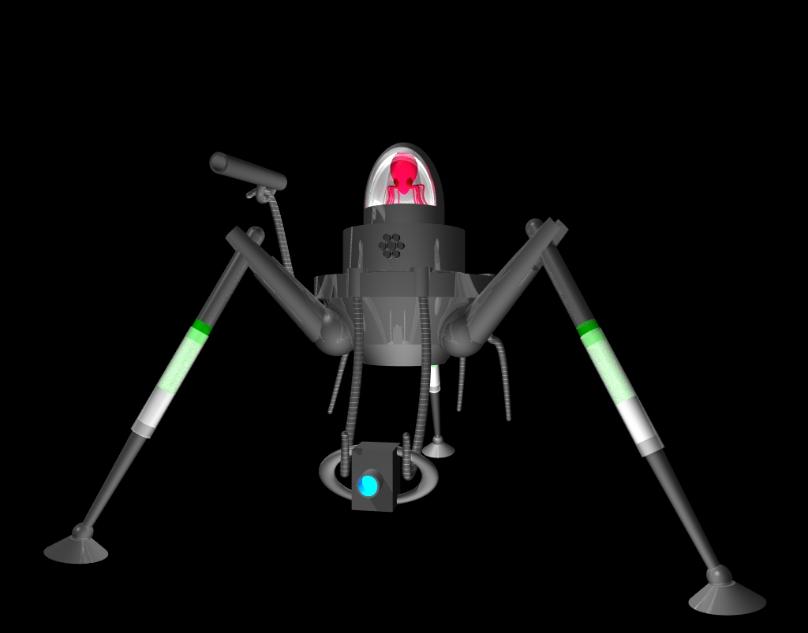 Martian fighting machine in crouched position rendered in Pov-Ray